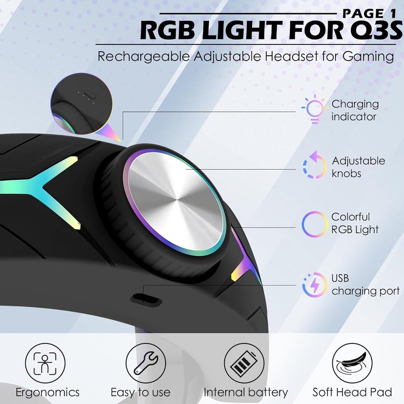 Orzero Upgraded 12000mah Battery Head Strap Compatible for Quest 3S, 9V 2A PD Fast Charging Extended Gaming Time with RGB Light Exclusively Designed Accessories for Quest 3s - Black - Image 5